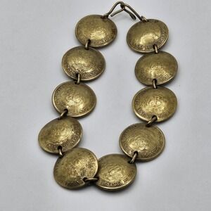 Vintage 1970s Peru 1/2 Oro Coin Coins Charm Bracelet 1975 And 1976 Sol De Oro